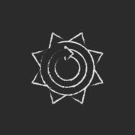 Sun with round arrow icon drawn in chalk N2