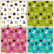 Flat Magic Halloween Witch Seamless Pattern Set