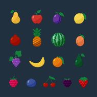 Vector Icons Fruits and Berries in Flat Style Set