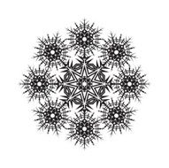 Round ornamental vector shape black pattern of snowflake isolated on