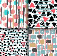 Collection of 4 hand drawn seamless geometric patterns