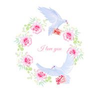 Doves with love mail and rose bouquets vector design frame