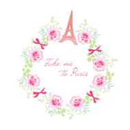 Romantic Paris vector design frame Rose bunches bows Eiffel tower