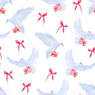 Doves with love mail and bows seamless vector print