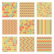 Set of nine geometric seamless tile patterns and backgrounds