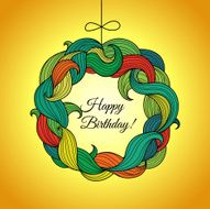 Happy Birthday card with wreath of colored foliage