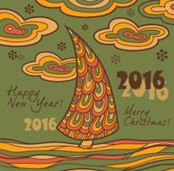 Retro greeting card 2016 with Christmas tree