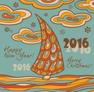 Retro greeting card 2016 with Christmas tree N3