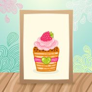 Wood frame on the desk with doodles and cupcake N2