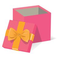 Beautiful open pink gift box with yellow decoration on a