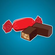 Tasty sweet chocolate candy on blue background