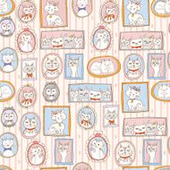cute cats portraits seamless pattern retro vector background N3