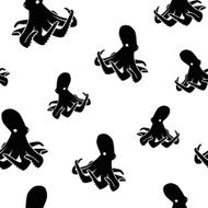 Seamless pattern of black octopuses