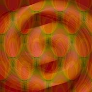 Tile with orange abstract shapes pervading green spiral