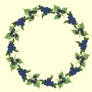frame of blueberries and blackberry with green leaves