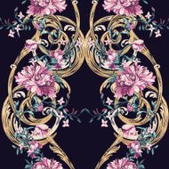 decorative flowers with barocco pattern on a dark background