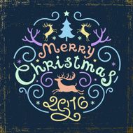 Merry Christmas Vintage Retro Typography Lettering Design Greeting Card