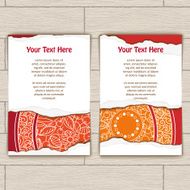 Set of Cards Decorated With Red and Gold Mandala