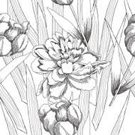 Black and white seamless pattern with flowers-09