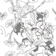 Black and white seamless pattern with flowers-04