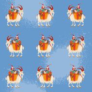 Gnome and Yule goat with gift basket Seamless background pattern