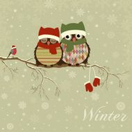 Christmas card a branch with owls
