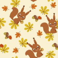Cute squirrel character with nuts acorns and leaves Seamless pattern