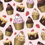 Seamless pattern with cherry cupcakes N2