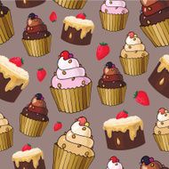 Seamless pattern with cherry cupcakes N3