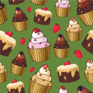 Seamless pattern with cherry cupcakes N4