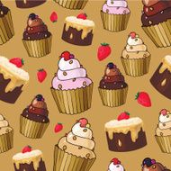Seamless pattern with cherry cupcakes N5