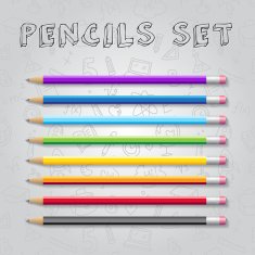 Vector rainbow colors pencils collection with doodle seamless pattern as N2