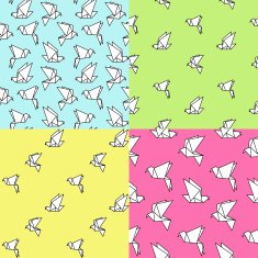 Set of 4 seamless patterns with origami birds N2