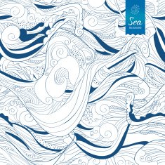 Seamless blue waves hand drawing tape N2