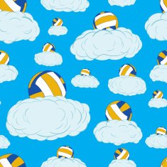 Seamless volleyballs on clouds
