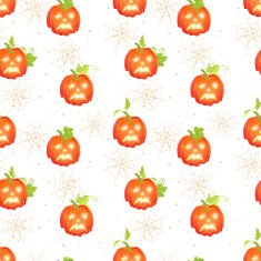 Sad Halloween pumpkins on dotted backdrop seamless vector print