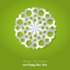 Merry Christmas postcard snowflake on a green background