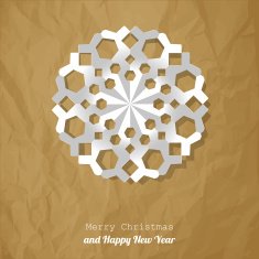 Merry Christmas postcard snowflake on a brown background
