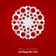 Merry Christmas postcard snowflake on a red background