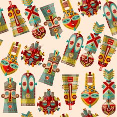 African masks of different shapes Seamless background pattern