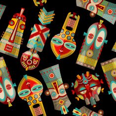 African masks of different shapes Seamless background pattern N2