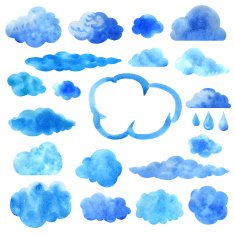 Watercolor blue clouds set