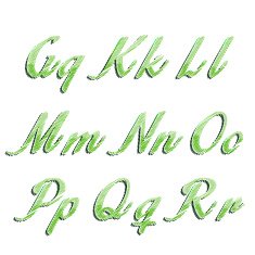 Glossy green alphabet with stripes on white background illustration