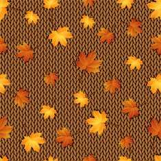 Seamless pattern Autumn maple leaves on the knitted background N2