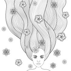 Hand drawn girl like forest fairy with long N2