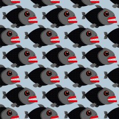Piranha seamless pattern Many bloodthirsty marine predators Ma N2