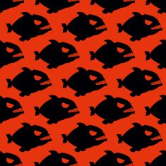 Aggressive seamless pattern from Piranha Fish silhouettes with