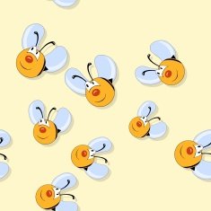 Happy bees seamless pattern on yellow background N2