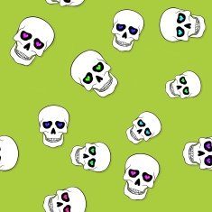 Seamless pattern with skulls and hearts on blue