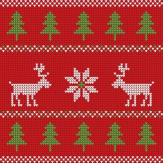 Red knitted Christmas sweater with deer seamless pattern